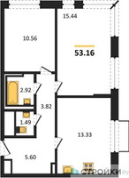 Планировка двухкомнатной(квартира) площадью 53.16 квадратных метров в “ЖК Рублевский Квартал”