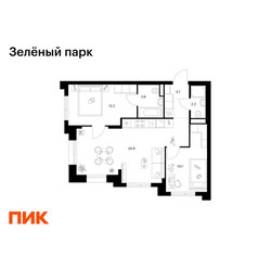 Планировка двухкомнатной(квартира) площадью 56.7 квадратных метров в ЖК “ЖК Зеленый парк”