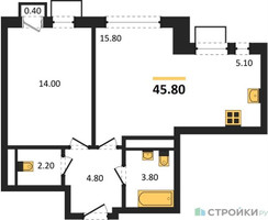 Планировка однокомнатной(квартира) площадью 45.8 квадратных метров в “ЖК Легенда Марусино”