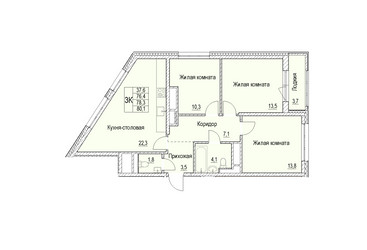 Планировка трехкомнатной(квартира) площадью 78.3 квадратных метров в ЖК “ЖК Отрадный”