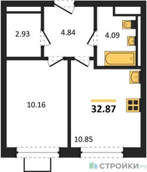 Планировка однокомнатной(квартира) площадью 32.87 квадратных метров в ЖК “ЖК Квартал Западный”