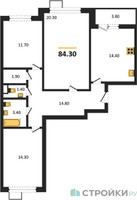 Планировка трехкомнатной(квартира) площадью 84.3 квадратных метров в “ЖК 1-й Донской (Первый Донской)”