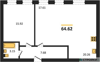 Планировка однокомнатной(квартира) площадью 64.62 квадратных метров в “ЖК Парк Апрель”