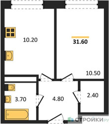 Планировка однокомнатной(квартира) площадью 31.6 квадратных метров в ЖК “ЖК Ольховый Квартал”