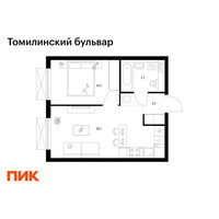 Планировка однокомнатной(квартира) площадью 35 квадратных метров в “ЖК Томилинский бульвар”