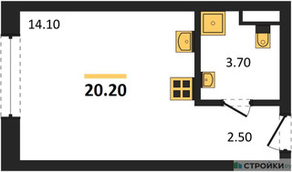 Планировка студии(квартира) площадью 20.2 квадратных метров в “ЖК ЗИЛАРТ”
