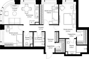 Планировка трехкомнатной(квартира) площадью 91.49 квадратных метров в “ЖК Веер”