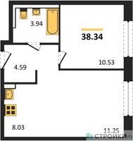 Планировка однокомнатной(квартира) площадью 38.34 квадратных метров в “ЖК Рублевский Квартал”