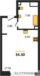 Планировка студии(квартира) площадью 34.3 квадратных метров в ЖК “ЖК СТОУН Грэйн”
