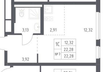 Планировка студии(квартира) площадью 22.28 квадратных метров в ЖК “ЖК Горки Парк”