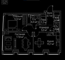 Планировка двухкомнатной(квартира) площадью 62.8 квадратных метров в “ЖК СЕЗАР БУДУЩЕЕ”