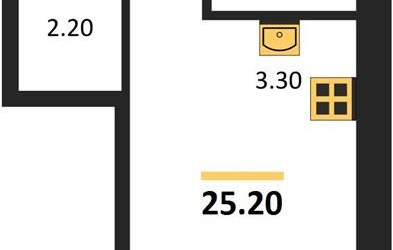 Планировка студии(квартира) площадью 25.2 квадратных метров в ЖК “ЖК Новая Щербинка”