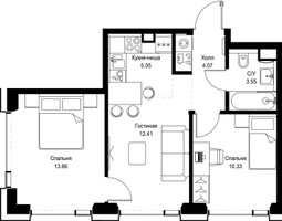 Планировка двухкомнатной(квартира) площадью 49.07 квадратных метров в “ЖК СЕТ”