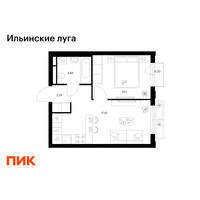Планировка однокомнатной(квартира) площадью 33.4 квадратных метров в “ЖК Ильинские луга”