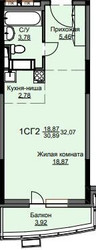 Планировка студии(квартира) площадью 32.5 квадратных метров в ЖК “ЖК Соболевка”