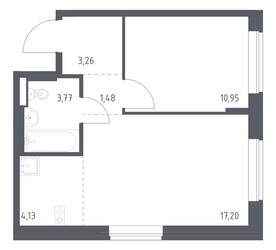 Планировка однокомнатной(квартира) площадью 40.79 квадратных метров в ЖК “ЖК Подольские кварталы”