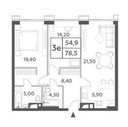 Планировка трехкомнатной(квартира) площадью 78.5 квадратных метров в ЖК “ЖК Will Towers (Вилл Тауэрс)”