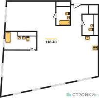 Планировка двухкомнатной(квартира) площадью 118.4 квадратных метров в “Жилой квартал Кутузов Град”