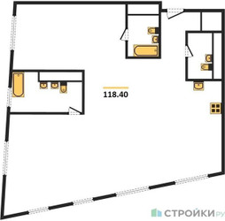 Планировка двухкомнатной(квартира) площадью 118.4 квадратных метров в ЖК “Жилой квартал Кутузов Град”