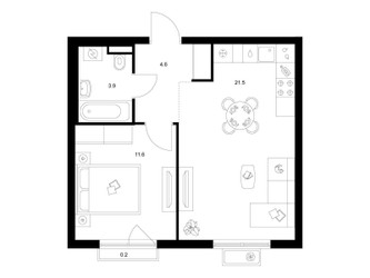 Планировка однокомнатной(квартира) площадью 41.8 квадратных метров в ЖК “ЖК Ильинские луга”
