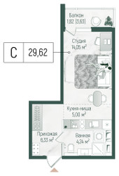 Планировка студии(квартира) площадью 31.44 квадратных метров в ЖК “ЖК Рига Хиллс”
