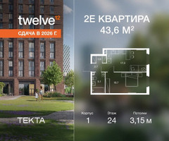 Планировка двухкомнатной(квартира) площадью 43.6 квадратных метров в “ЖК Твелв”