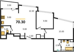 Планировка двухкомнатной(квартира) площадью 70.3 квадратных метров в “ЖК ROTTERDAM (Роттердам)”