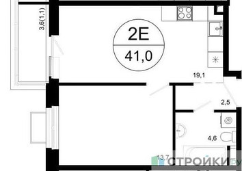 Планировка однокомнатной(квартира) площадью 41 квадратных метров в ЖК “ЖК Одинцовские кварталы”
