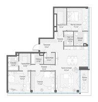 Планировка трехкомнатной(квартира) площадью 158 квадратных метров в “Клубный квартал "Фрунзенская набережная"”