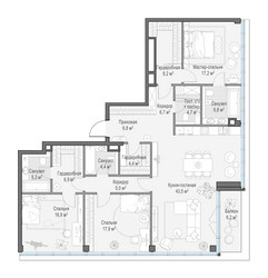 Планировка трехкомнатной(квартира) площадью 158 квадратных метров в ЖК “Клубный квартал "Фрунзенская набережная"”
