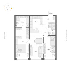 Планировка трехкомнатной(апартаменты) площадью 71.4 квадратных метров в ЖК “ЖК ARTEL (Артель)”