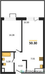 Планировка однокомнатной(квартира) площадью 50.3 квадратных метров в ЖК “ЖК UNO Соколиная гора”
