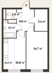 Планировка двухкомнатной(квартира) площадью 51.8 квадратных метров в ЖК “Миниполис 8 кленов”