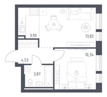 Планировка однокомнатной(квартира) площадью 36.46 квадратных метров в “ЖК Квартал Авиаторов”