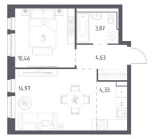Планировка однокомнатной(квартира) площадью 38.26 квадратных метров в “ЖК Квартал Авиаторов”