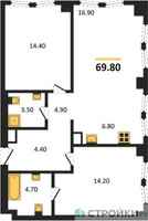 Планировка двухкомнатной(квартира) площадью 69.8 квадратных метров в “ЖК Мангазея на Тульской”