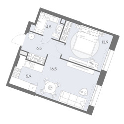 Планировка двухкомнатной(квартира) площадью 47.3 квадратных метров в ЖК “ЖК Родина Переделкино”