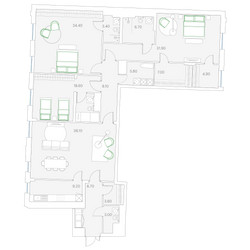 Планировка трехкомнатной(квартира) площадью 188.8 квадратных метров в ЖК “ЖК Клубный дом Duo (Дуо)”