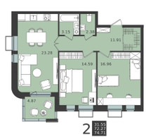 Планировка двухкомнатной(квартира) площадью 74.71 квадратных метров в “ЖК Мишино-2”