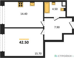 Планировка однокомнатной(квартира) площадью 42.5 квадратных метров в “ЖК Нагатино Ай-Лэнд”