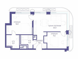 Планировка двухкомнатной(квартира) площадью 63.02 квадратных метров в “ЖК Остров”