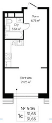 Планировка студии(апартаменты) площадью 31.65 квадратных метров в ЖК “MirrorЗдание (МиррорЗдание)”