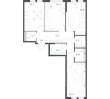 Планировка трехкомнатной(квартира) площадью 78.38 квадратных метров в “ЖК Пригород Лесное”