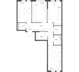 Планировка трехкомнатной(квартира) площадью 78.38 квадратных метров в ЖК “ЖК Пригород Лесное”