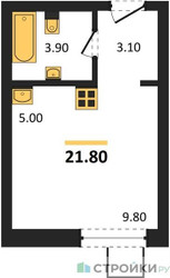 Планировка студии(квартира) площадью 21.8 квадратных метров в ЖК “ЖК Никольский квартал Отрада”