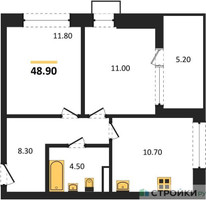 Планировка двухкомнатной(квартира) площадью 48.9 квадратных метров в “ЖК Бунинские кварталы”