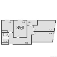 Планировка трехкомнатной(квартира) площадью 79.6 квадратных метров в “ЖК Клевер”