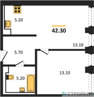 Планировка однокомнатной(квартира) площадью 42.3 квадратных метров в “ЖК INJOY (Инджой)”