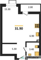 Планировка студии(квартира) площадью 31.9 квадратных метров в “ЖК Деснаречье”