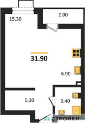 Планировка студии(квартира) площадью 31.9 квадратных метров в ЖК “ЖК Деснаречье”